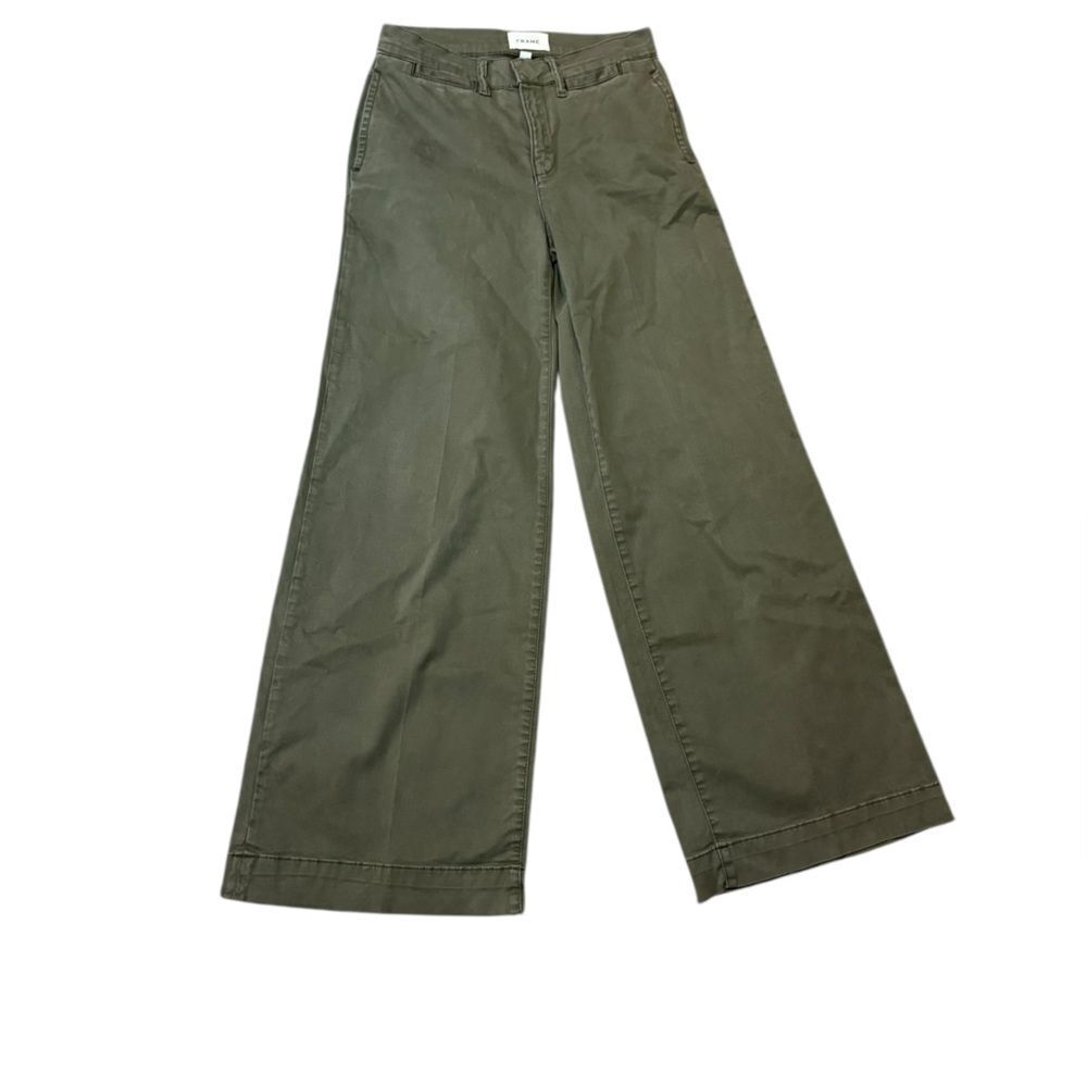 FRAME Wide Leg Utility Pants
Size 26 – Olive Green Cotton Twill